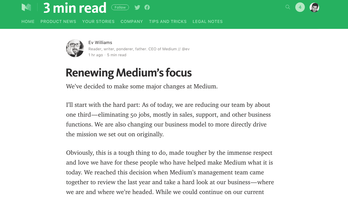 Major Changes at Medium – Eliminating 50 jobs, Shutting Down Offices